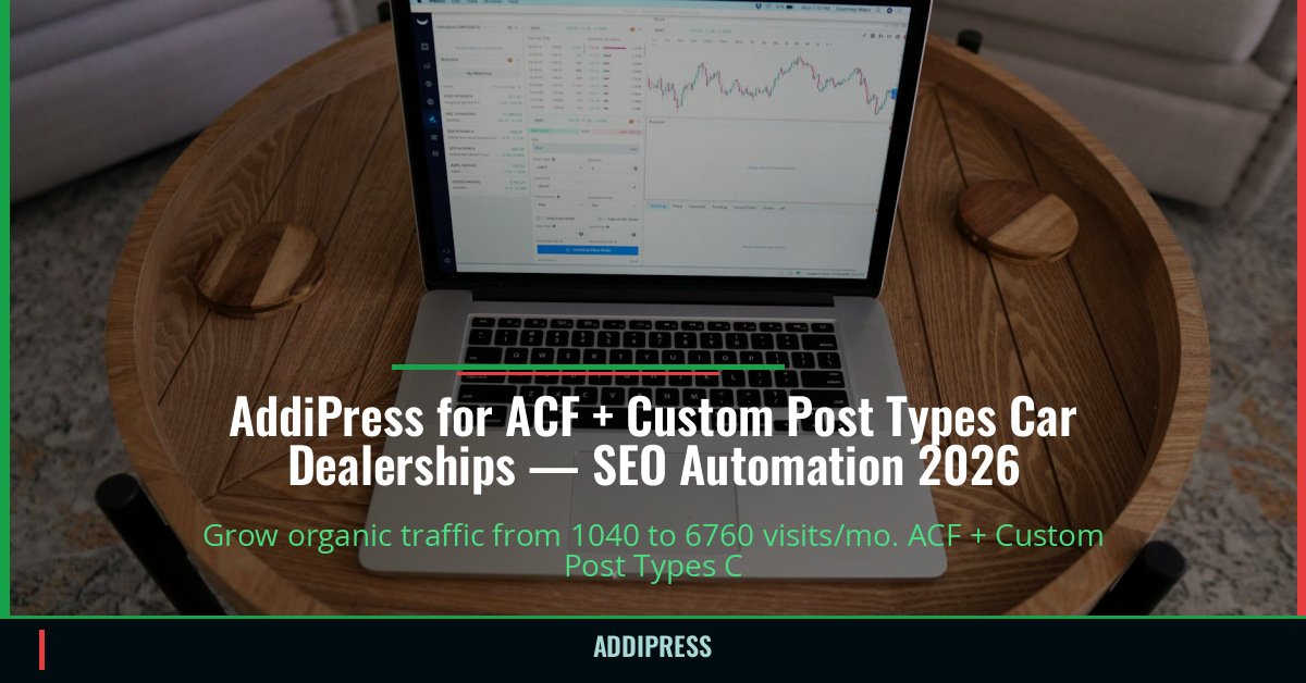 AddiPress for ACF + Custom Post Types Car Dealerships — 1040→6760 organic visits/mo — addipress.com
