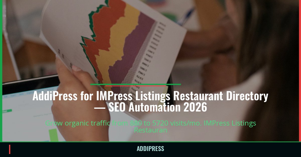 AddiPress for IMPress Listings Restaurant Directory — 880→5720 organic visits/mo — addipress.com