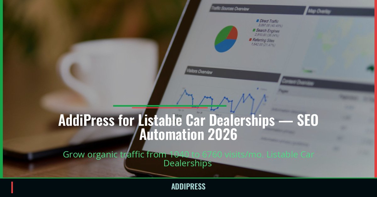 AddiPress for Listable Car Dealerships — 1040→6760 organic visits/mo — addipress.com