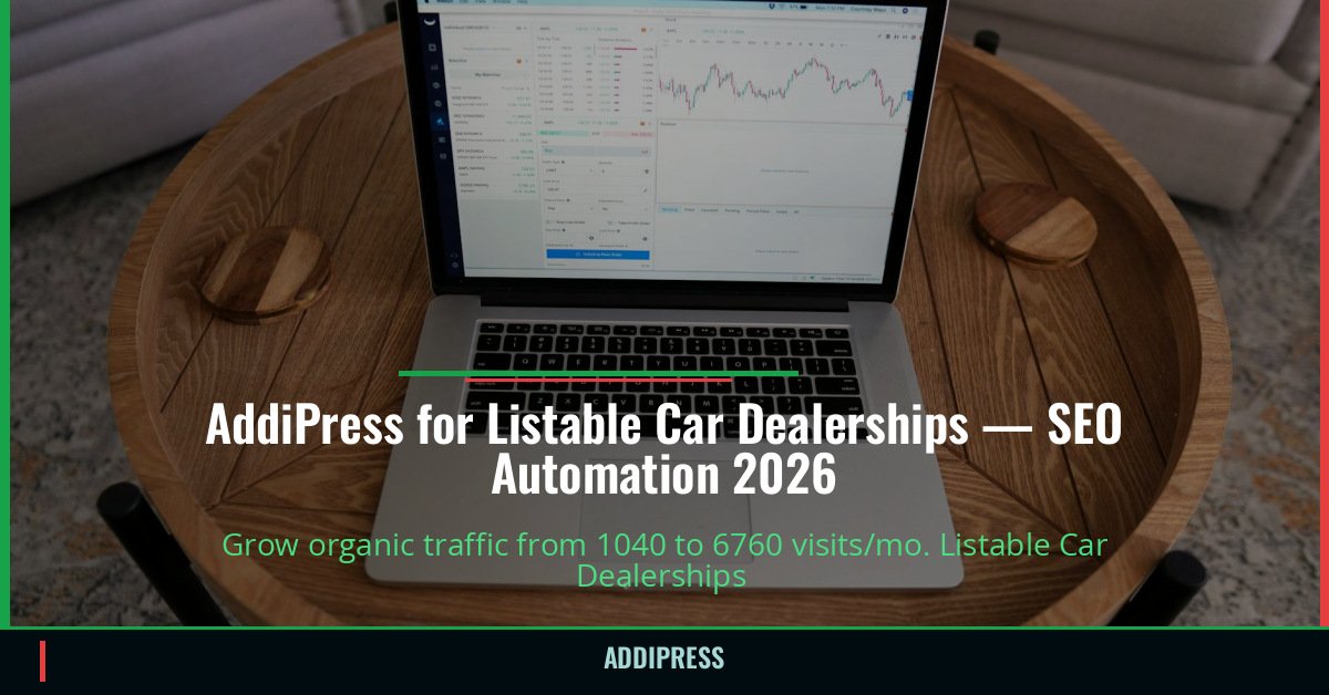 AddiPress for Listable Car Dealerships — 1040→6760 organic visits/mo — addipress.com