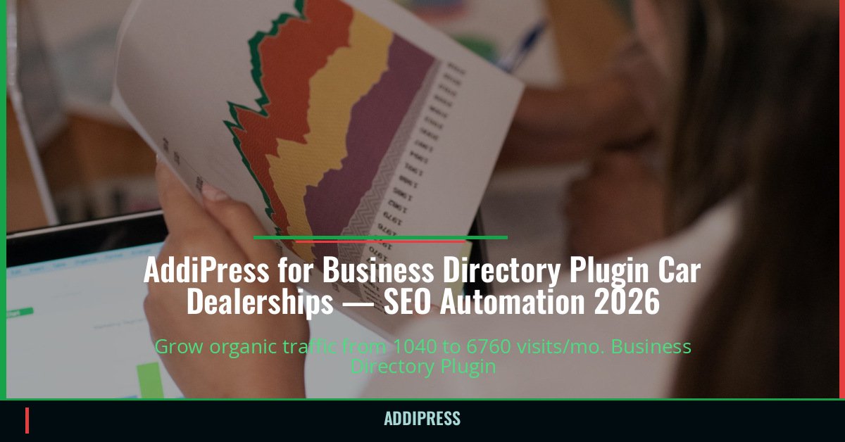 AddiPress for Business Directory Plugin Car Dealerships — 1040→6760 organic visits/mo — addipress.com