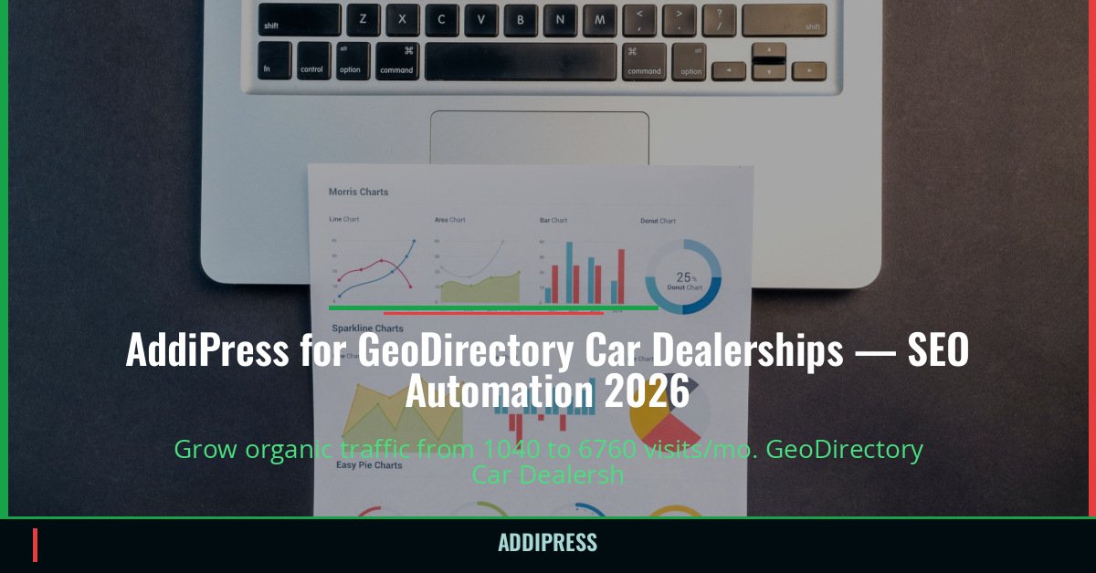 AddiPress for GeoDirectory Car Dealerships — 1040→6760 organic visits/mo — addipress.com