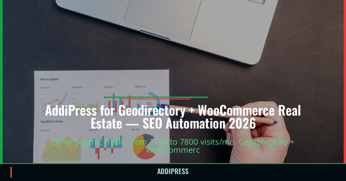 AddiPress for Geodirectory + WooCommerce Real Estate — 1200→7800 organic visits/mo — addipress.com