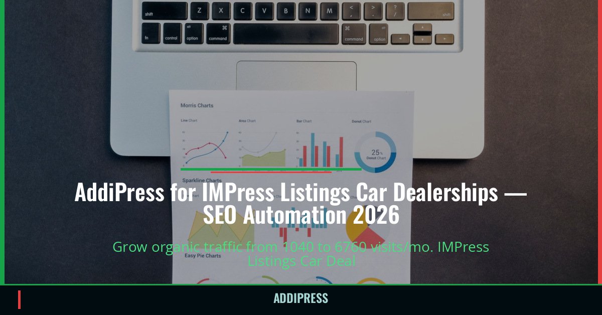 AddiPress for IMPress Listings Car Dealerships — 1040→6760 organic visits/mo — addipress.com