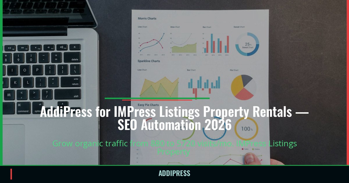 AddiPress for IMPress Listings Property Rentals — 880→5720 organic visits/mo — addipress.com