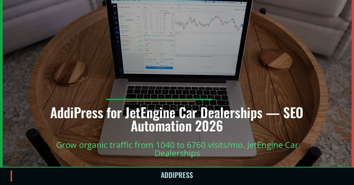 AddiPress for JetEngine Car Dealerships — 1040→6760 organic visits/mo — addipress.com