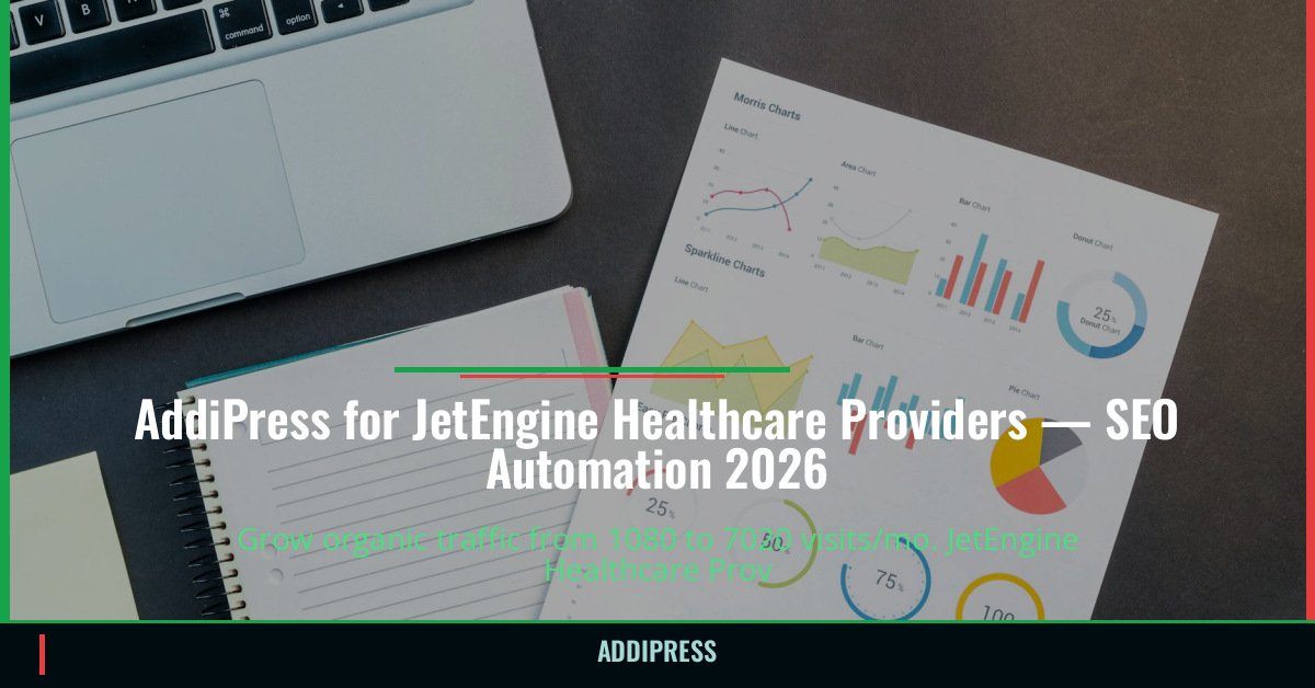 AddiPress for JetEngine Healthcare Providers — 1080→7020 organic visits/mo — addipress.com