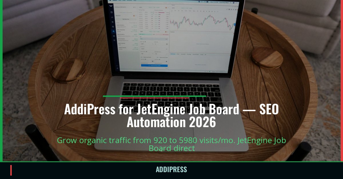 AddiPress for JetEngine Job Board — 920→5980 organic visits/mo — addipress.com