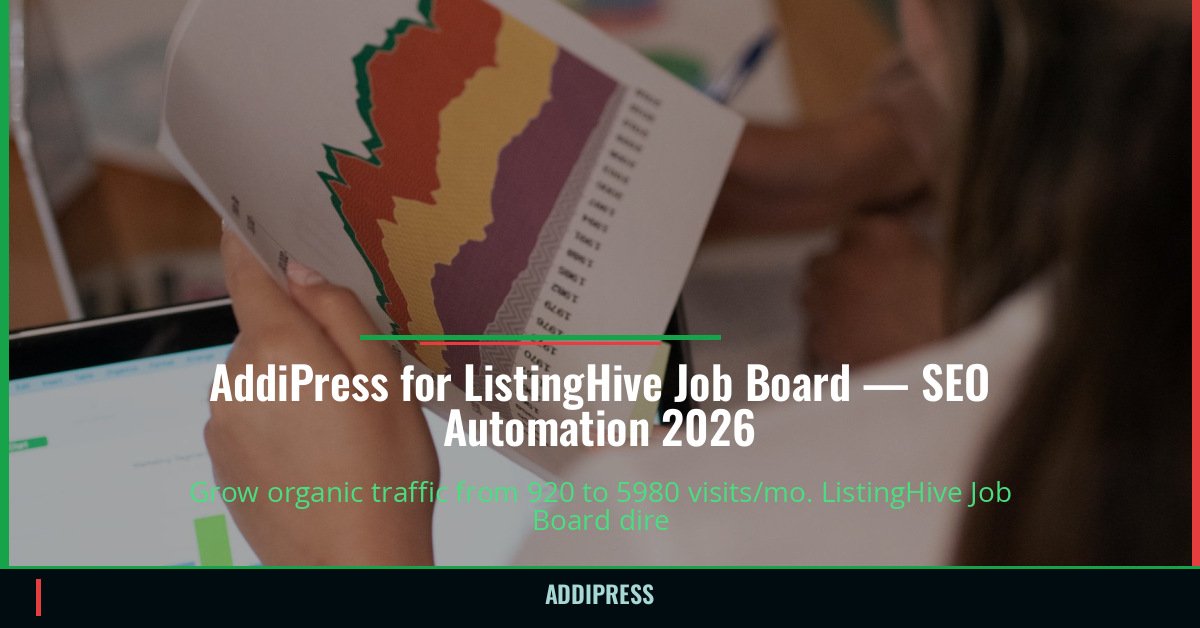 AddiPress for ListingHive Job Board — 920→5980 organic visits/mo — addipress.com