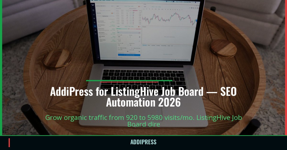 AddiPress for ListingHive Job Board — 920→5980 organic visits/mo — addipress.com