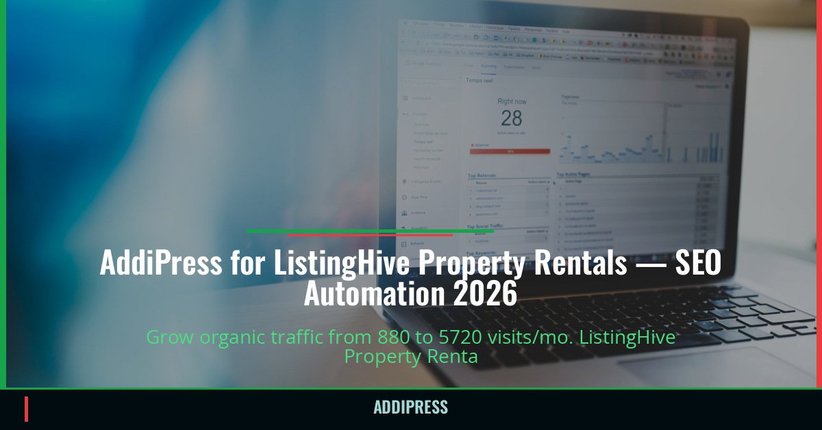 AddiPress for ListingHive Property Rentals — 880→5720 organic visits/mo — addipress.com