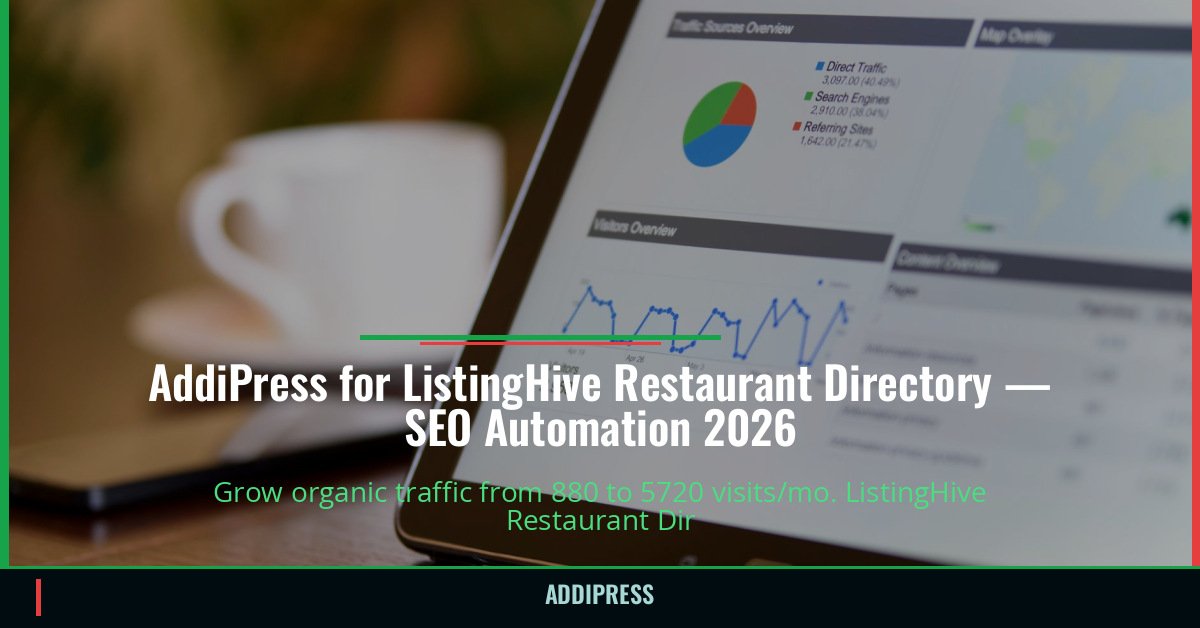 AddiPress for ListingHive Restaurant Directory — 880→5720 organic visits/mo — addipress.com