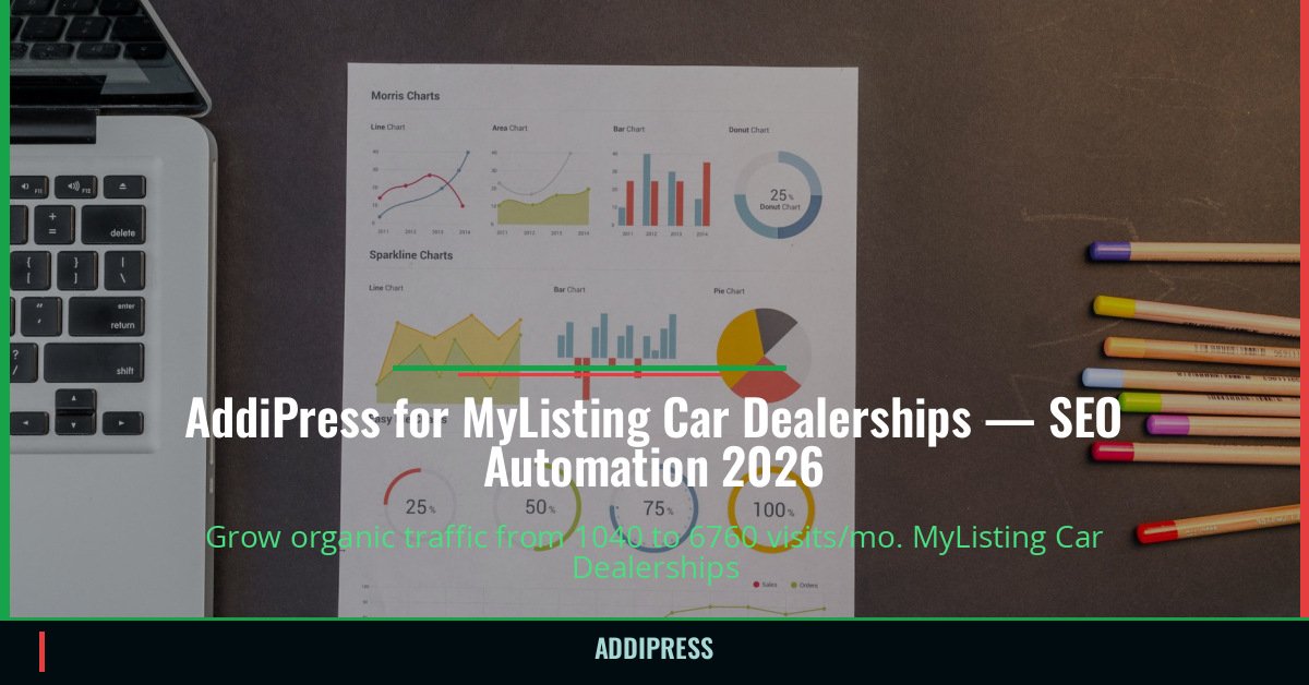 AddiPress for MyListing Car Dealerships — 1040→6760 organic visits/mo — addipress.com