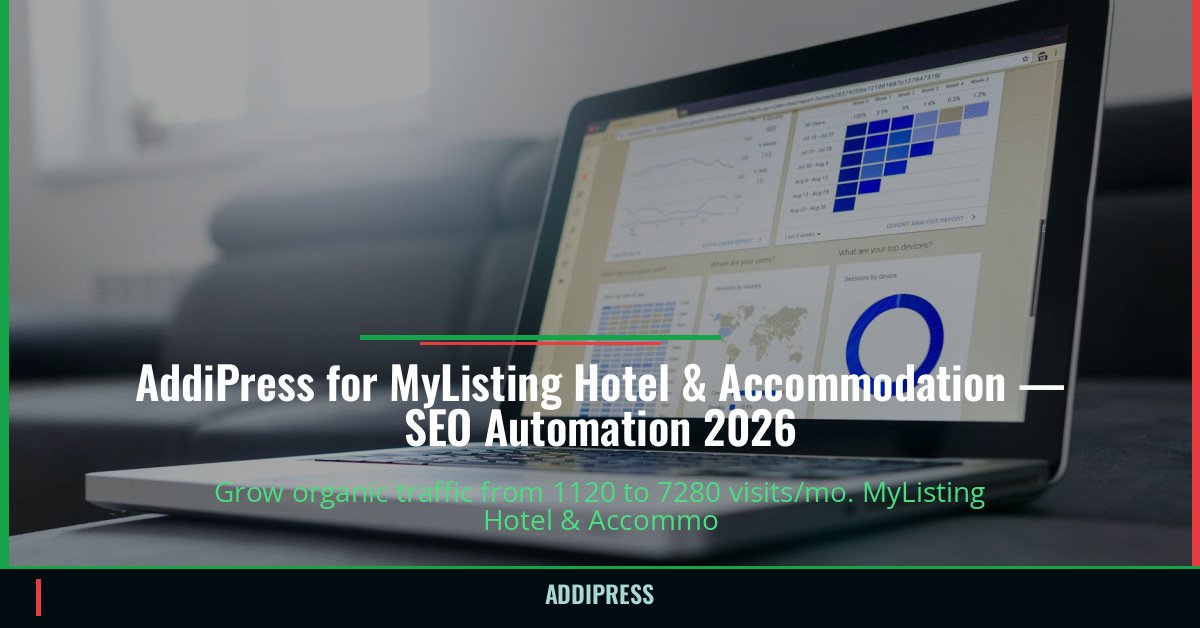 AddiPress for MyListing Hotel & Accommodation — 1120→7280 organic visits/mo — addipress.com