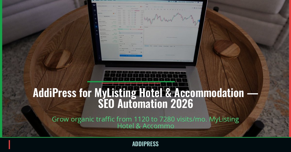 AddiPress for MyListing Hotel & Accommodation — 1120→7280 organic visits/mo — addipress.com