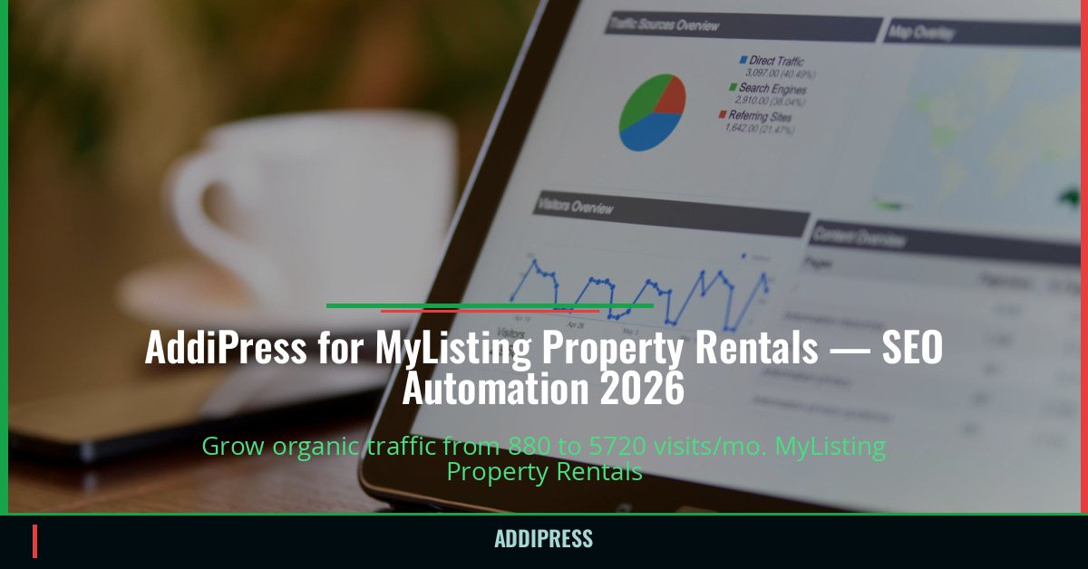 AddiPress for MyListing Property Rentals — 880→5720 organic visits/mo — addipress.com