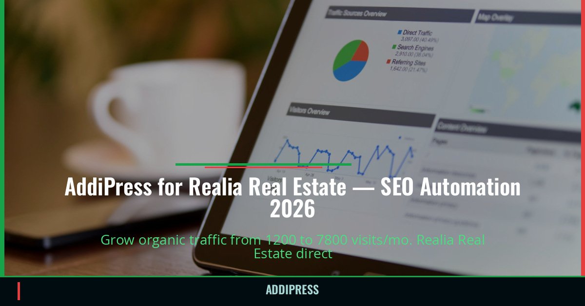 AddiPress for Realia Real Estate — 1200→7800 organic visits/mo — addipress.com