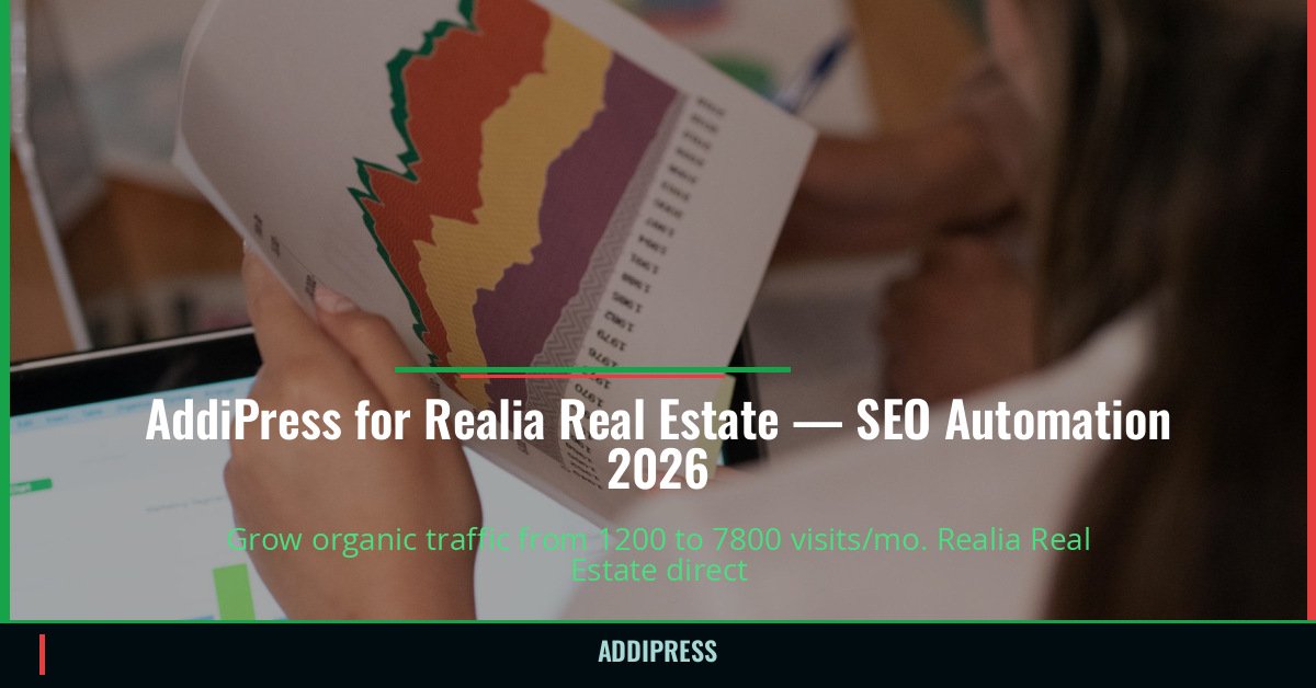 AddiPress for Realia Real Estate — 1200→7800 organic visits/mo — addipress.com