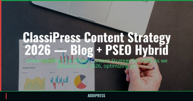 ClassiPress Content Strategy 2026 — Blog + PSEO Hybrid — addipress.com