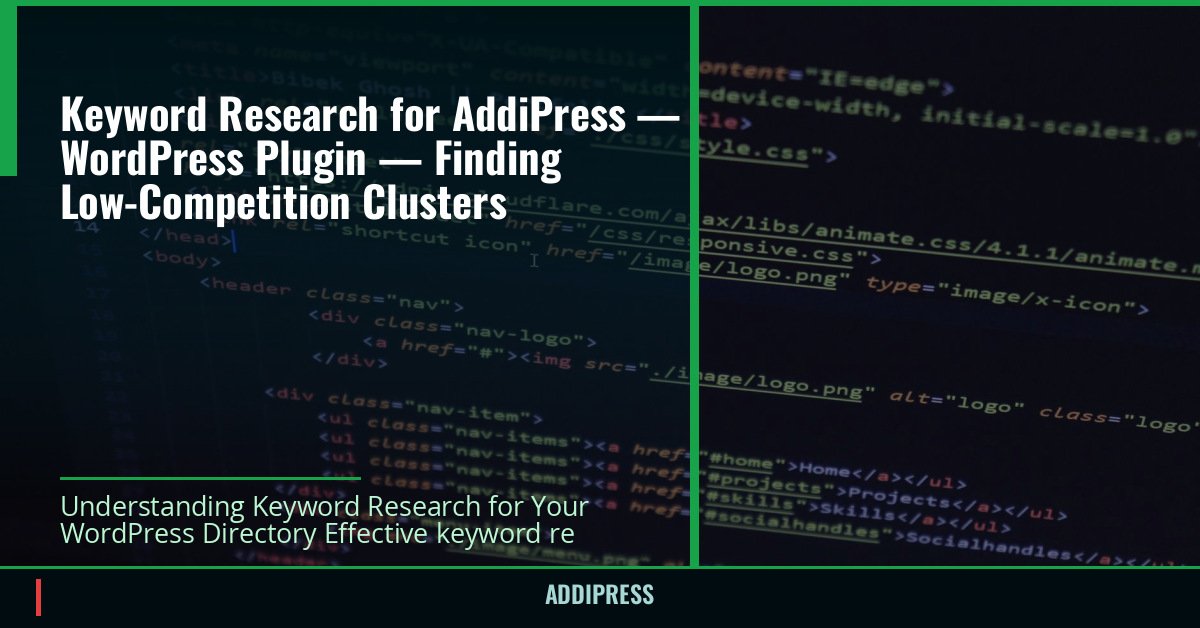 Keyword Research for AddiPress — WordPress Plugin — Finding Low-Competition Clusters — addipress.com